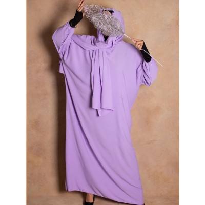 Abaya de prière voile integré lilas en soie de medine